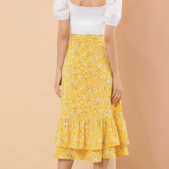 Allegra K Midi Ruffle Floral Skirt - Picture 2 of 8